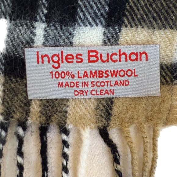 Scotland – Ingles Buchan Lambswool Tartan Scarf 🇬🇧 – Camel Black Red Check - Picture 7 of 9